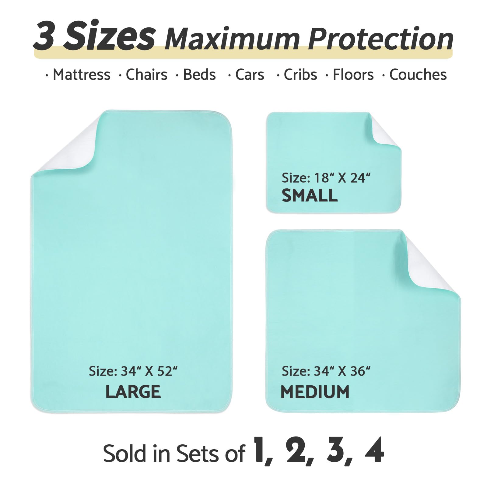 CoolShields Waterproof Bed Pads Incontinence 34 x 52 (2 Pack) Washable Reusable Bedwetting Mattress Protector Pad for Kids,