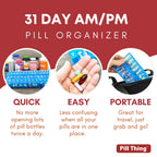 Twice-a-Day Monthly Pill Box Planner Set - AM & PM Medication Organizer for 31 Days! Set Contains 2 Organizers for One Month. (B