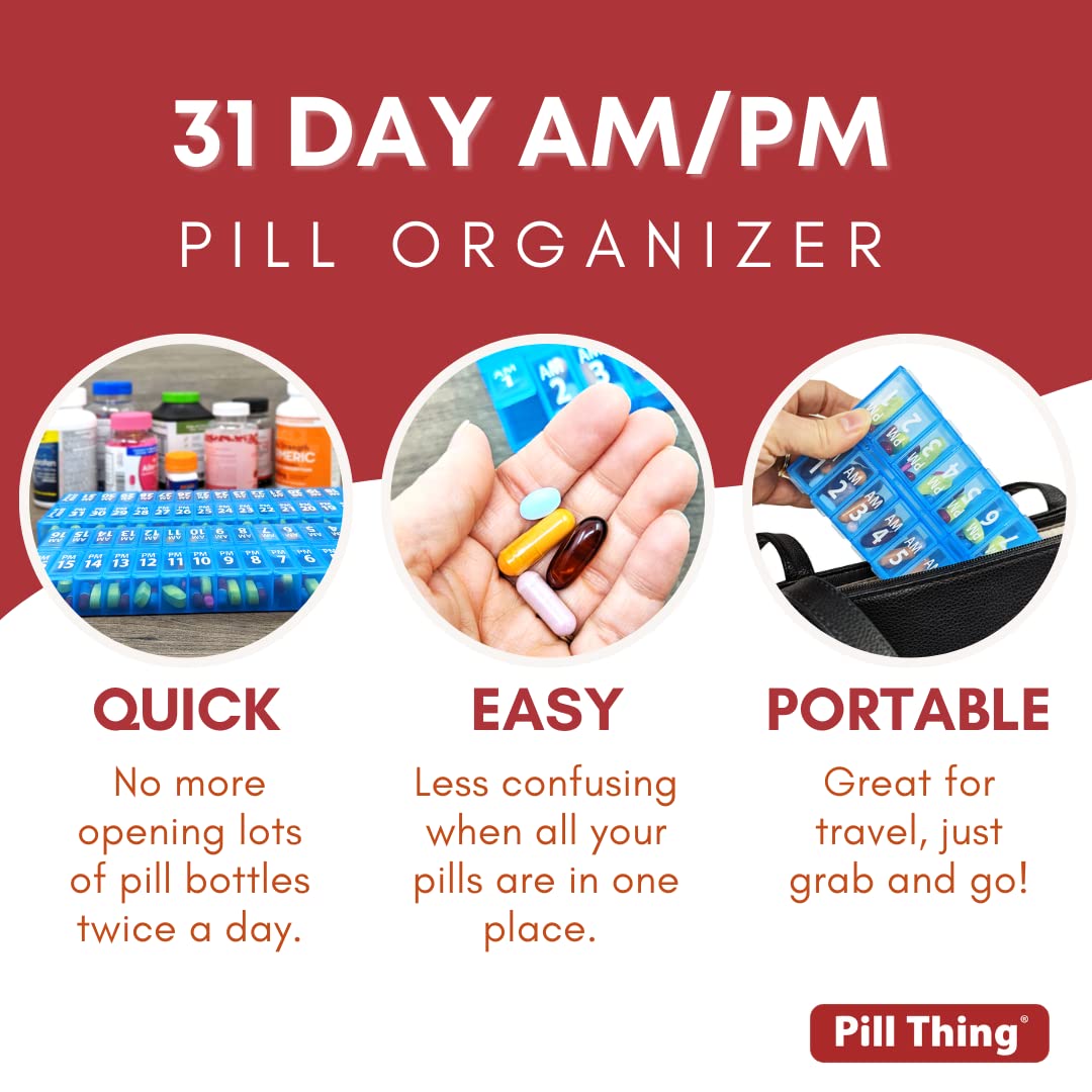 Twice-a-Day Monthly Pill Box Planner Set - AM & PM Medication Organizer for 31 Days! Set Contains 2 Organizers for One Month. (B