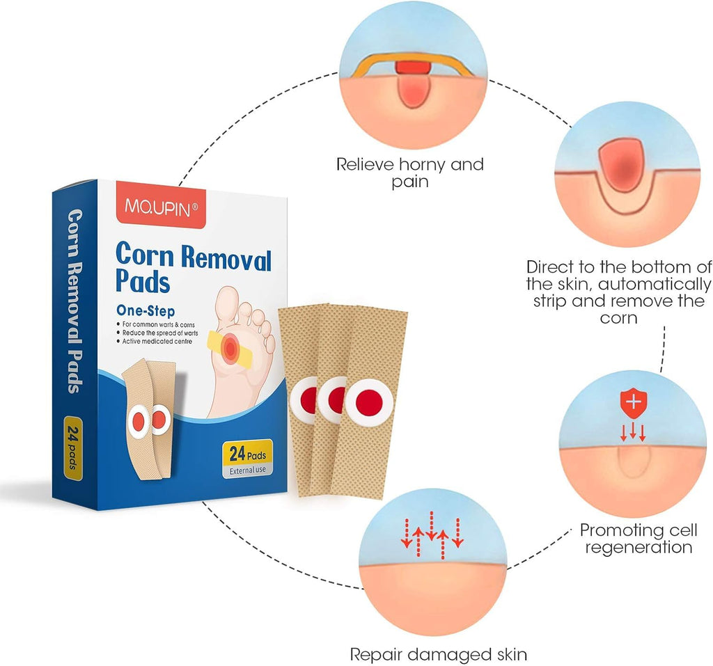 MQUPIN 24 Pack Maximum Strength Corn Removers for Feet and Toes, Plaster With Hole, One Step Pads