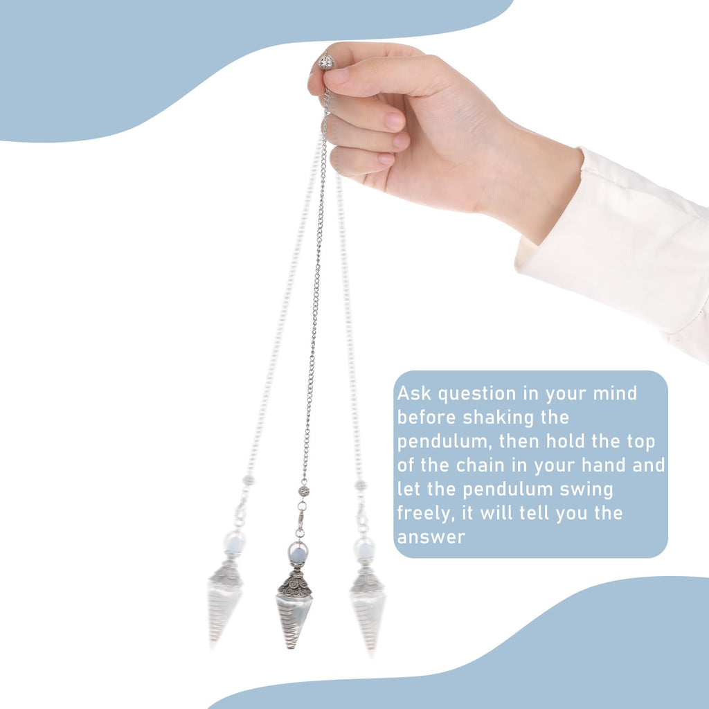 COMNICO Healing Crystal Pendulums, Aquamarine Spiritual Hexagonal Pointed Cone Resin Pendants with Chain, Divination Dowsing Too