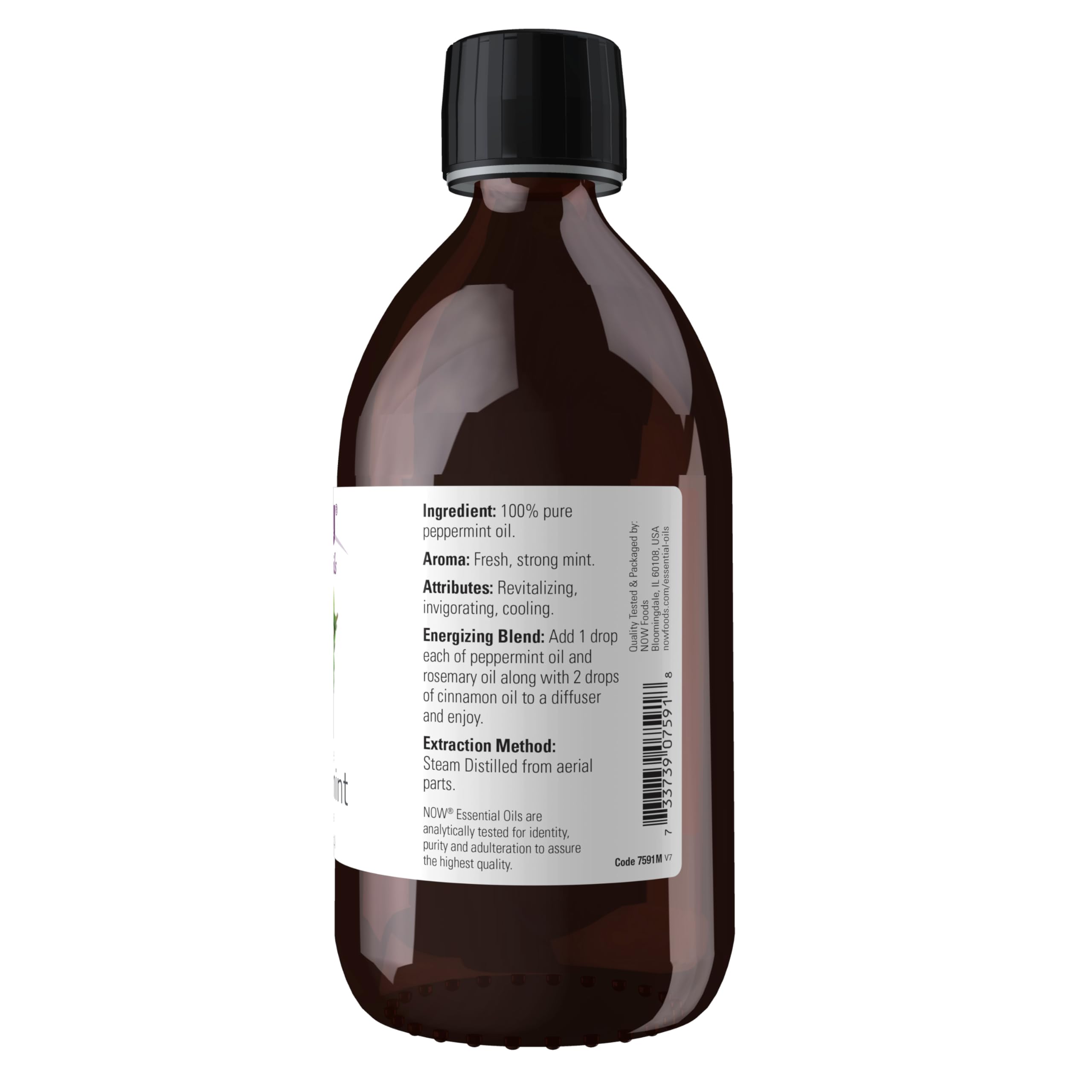 NOW Essential Oils, Peppermint Oil, Invigorating Aromatherapy Scent, Steam Distilled, 100% Pure, Vegan, Child Resistant Cap, 16-