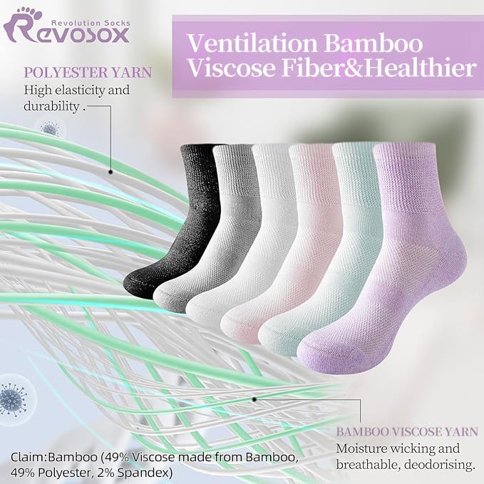 Revosoxs Diabetic Socks with Grippers for Men Women,5 Pairs Non Binding Diabetic Ankle Socks with Grips,Seamless Socks for Women