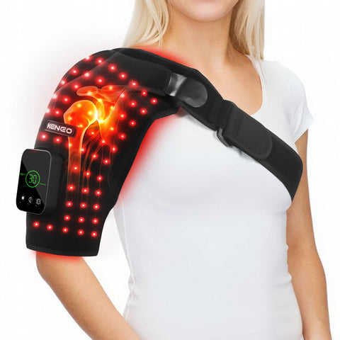 Keneo Red Light Therapy Shoulder Wrap with Heating Pad - 660nm & 850nm LED Technology, 5000 mAh Cordless Rechargeable Support fo