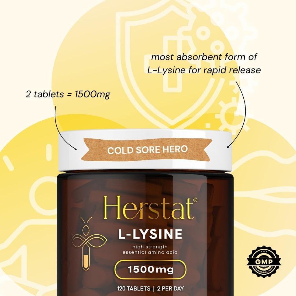 Herstat L-Lysine 1500mg | High Potency Essential Amino Acid, Vegetable Tablets, 120ct