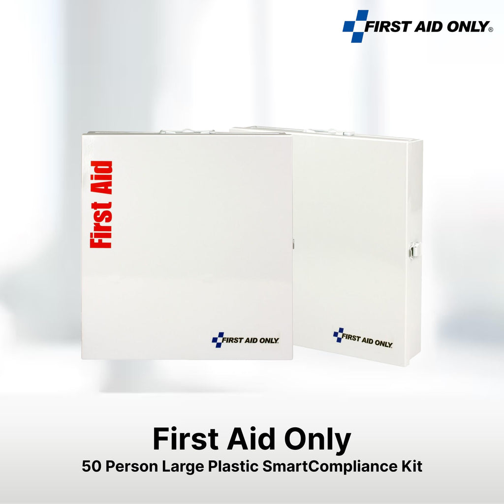 First Aid Only 50-Person SmartCompliance First Aid Kit for Businesses, ANSI A+ Compliant Metal First Aid Cabinet with Medication