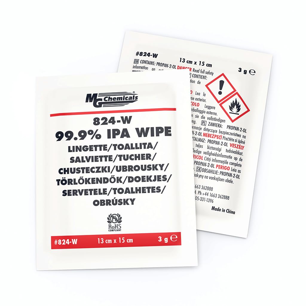 MG Chemicals 99.9% Isopropyl Alcohol Wipe, 6 Length x 5 Width (Bag of 25) (824-WX25)