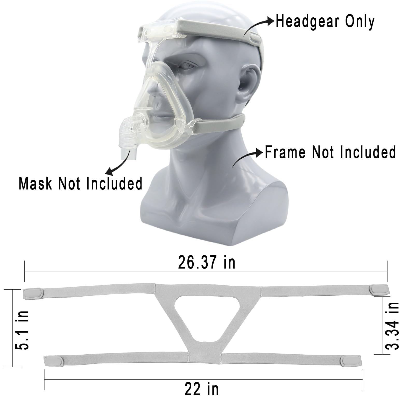 VINLINSKY Universal Replacement Headgear Strap Full Mask Replace Part, 4-Point Adjustable CPAP Headgear, CPAP Accessories for CP