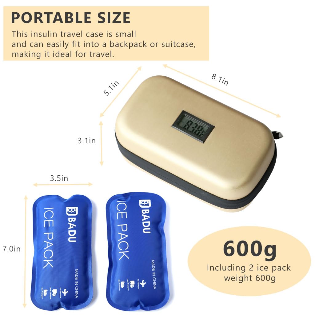 24-Hour Insulin Cooler Travel Case TSA Approved Medication Diabetic Cooler for Daily Life Trip with Thermometer Temperature Disp
