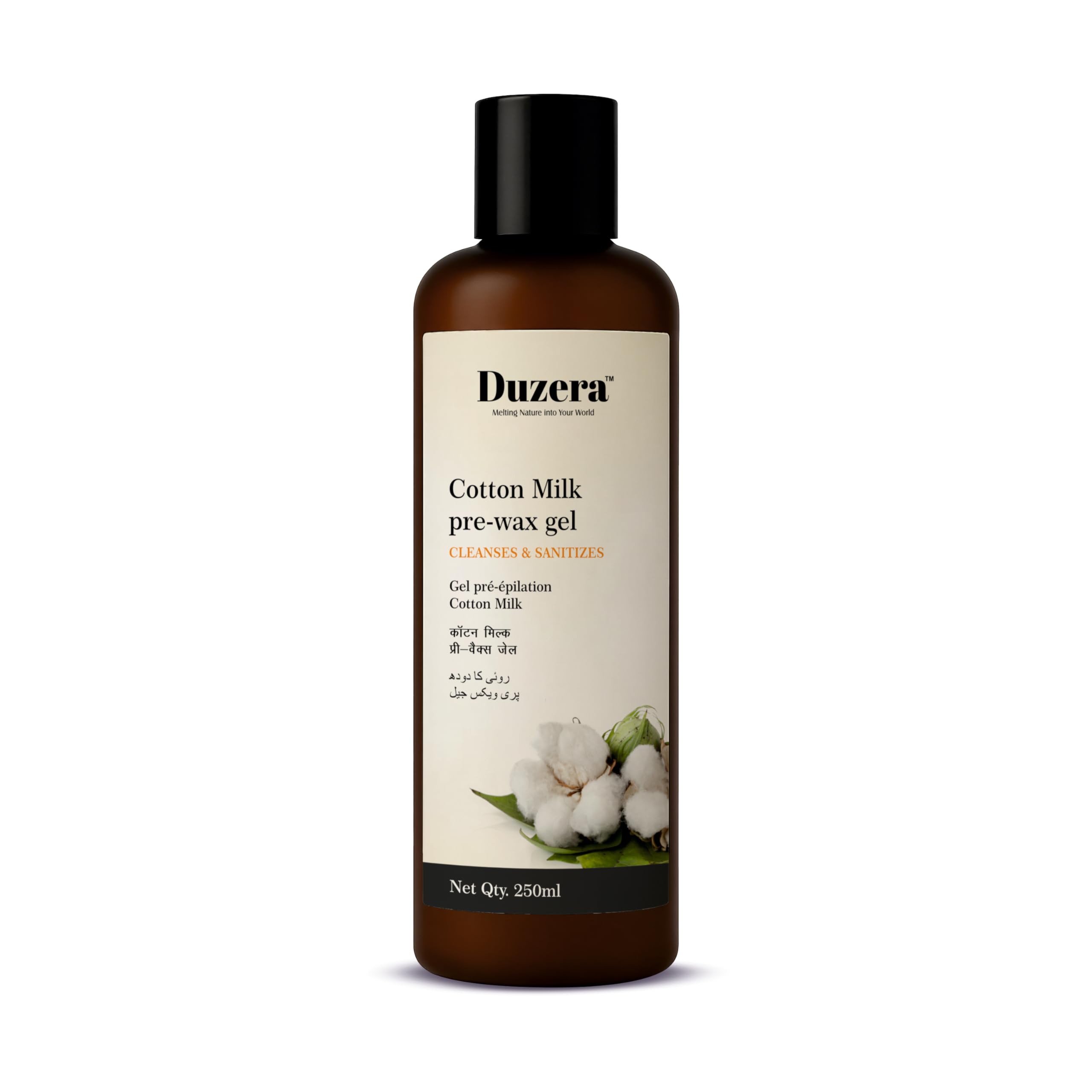 Duzera Cotton Milk PreWax Gel 250Ml  Natural PreWaxing Cleanser & Sanitizer  Prepares Skin For Waxing With Soothing Cotton E