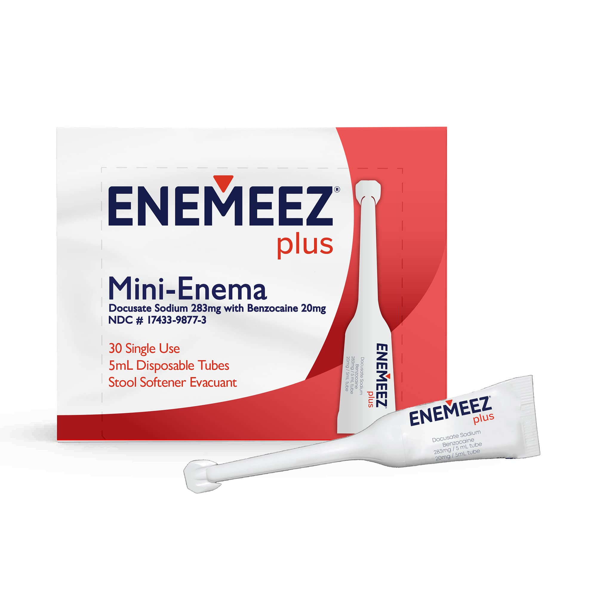 Enemeez Enema for Constipation Fast Acting Relief, 283mg Docusate Sodium, 20mg Benzocaine Enema, 30 Count, Effective for Constip