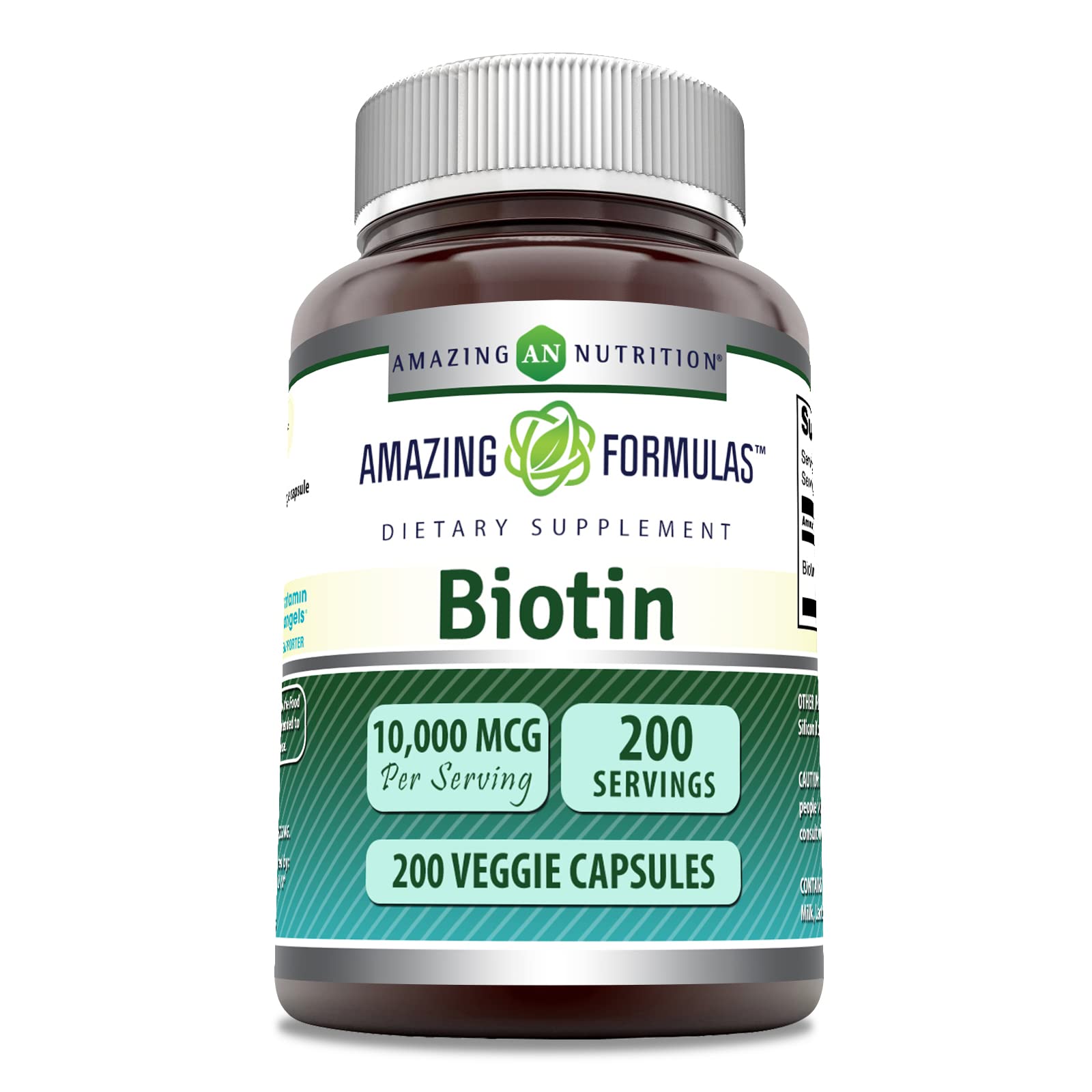 Amazing Formulas Biotin 10,000 Mcg Supplement | 200 Veggie Capsules | Non-GMO | Gluten-Free | Made in USA | Suitable for Vegetar