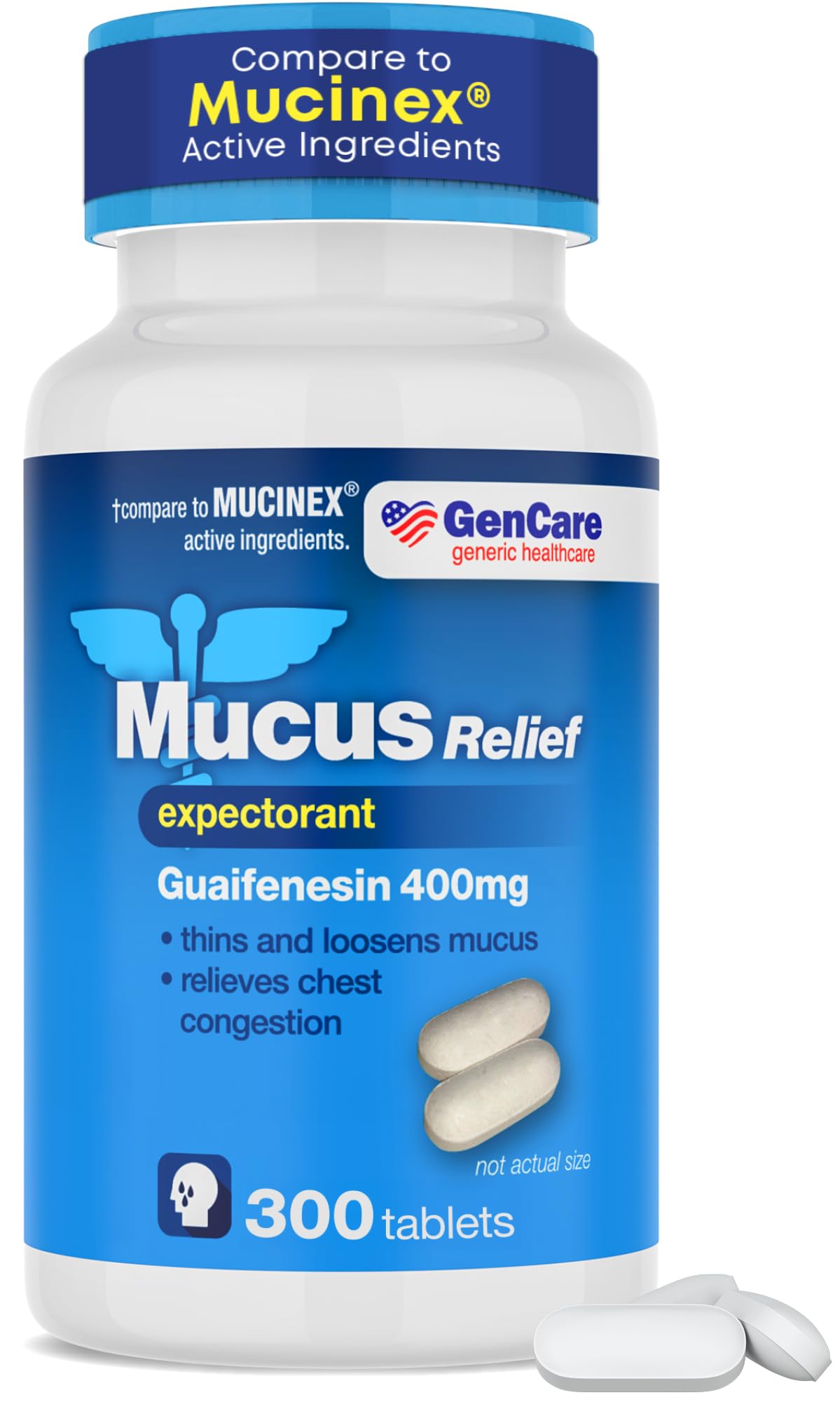 GenCare Mucus Relief Expectorant Guaifenesin 400 mg 300 Tablets Value Pack - Fast Acting Thinning of Mucus for Colds, Chest Cong
