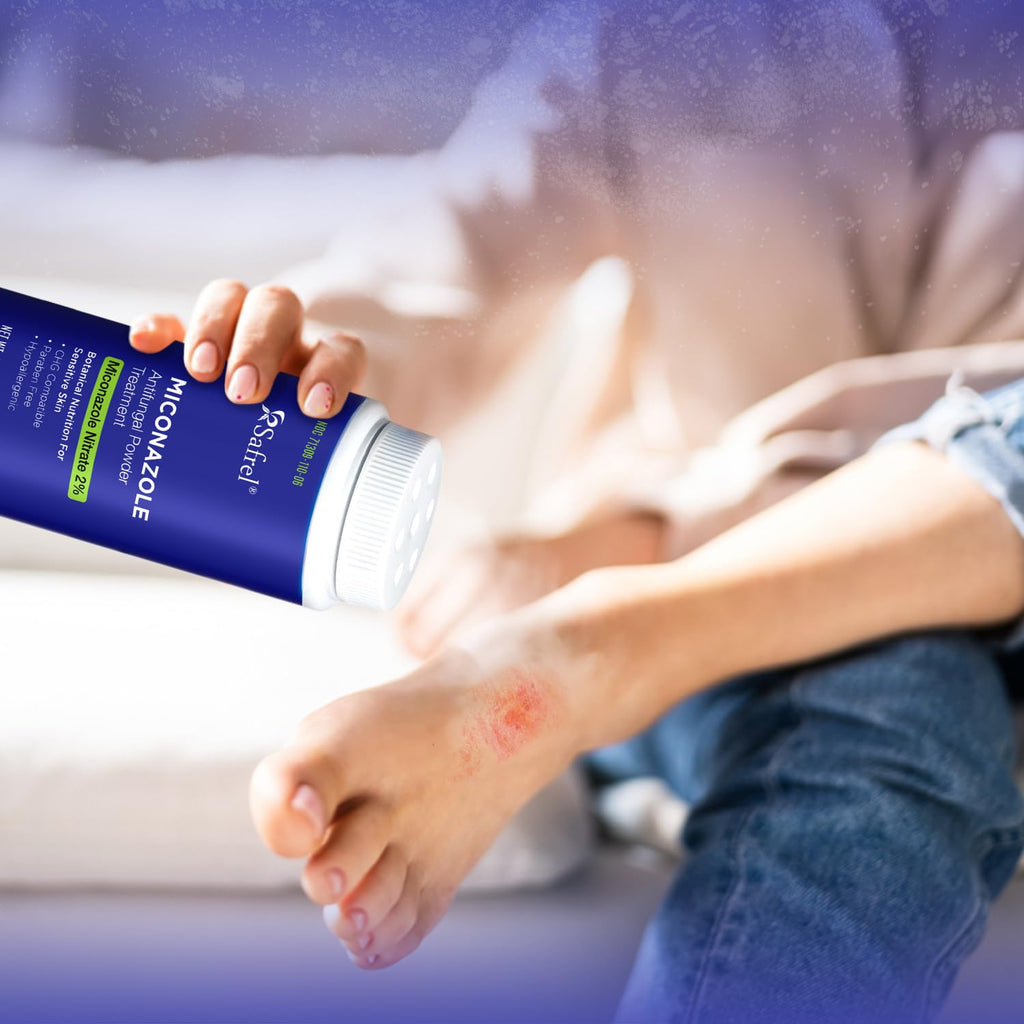 Safrel Antifungal Powder Treatment with 2% Miconazole Nitrate for Common Fungal Infections incuding Athletes Foot, Talc Free, 3