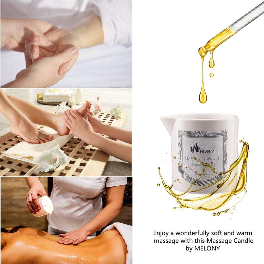 MELONY Massage Oil Candle, Moisturizing, Body Oil Candle, Natural Soybeans, 8.1 oz, Amber Vanilla