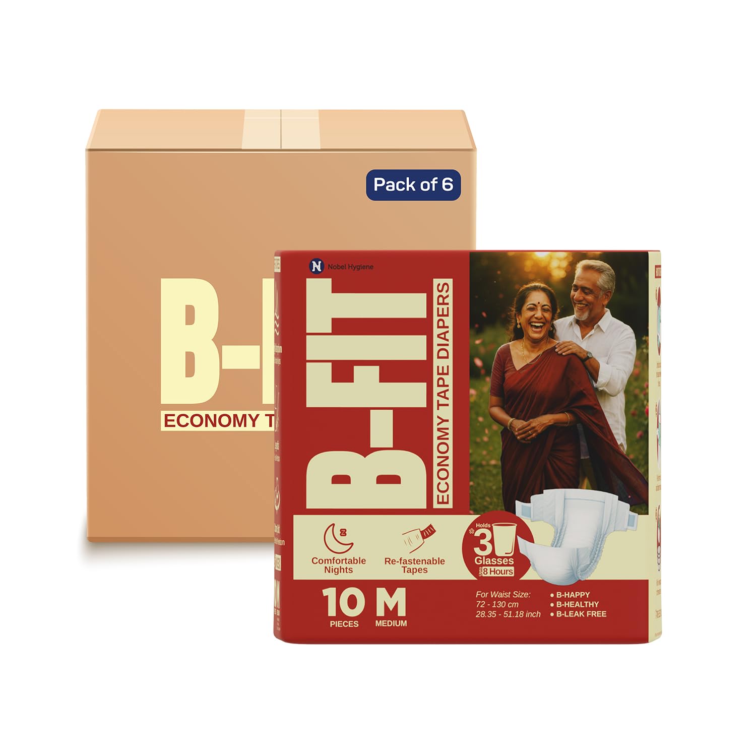 BFit Economy Adult Diaper M Size Tape Style | 60 Count (Medium) | Waist 28.35  51.18 Inch | Long Protection Hours | Unisex | L