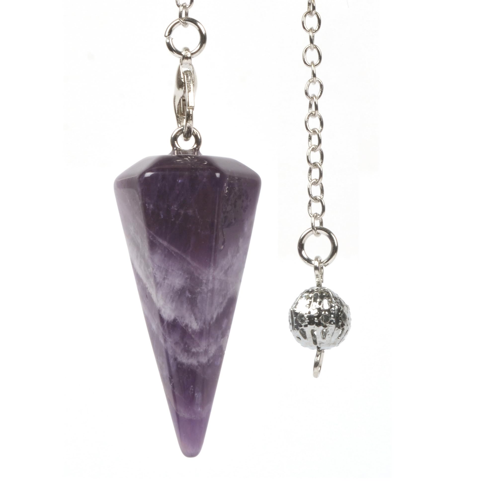 Justinstones Natural Amethyst Gemstone Rock Crystal Hexagonal Pointed Reiki Chakra Pendant Pendulum