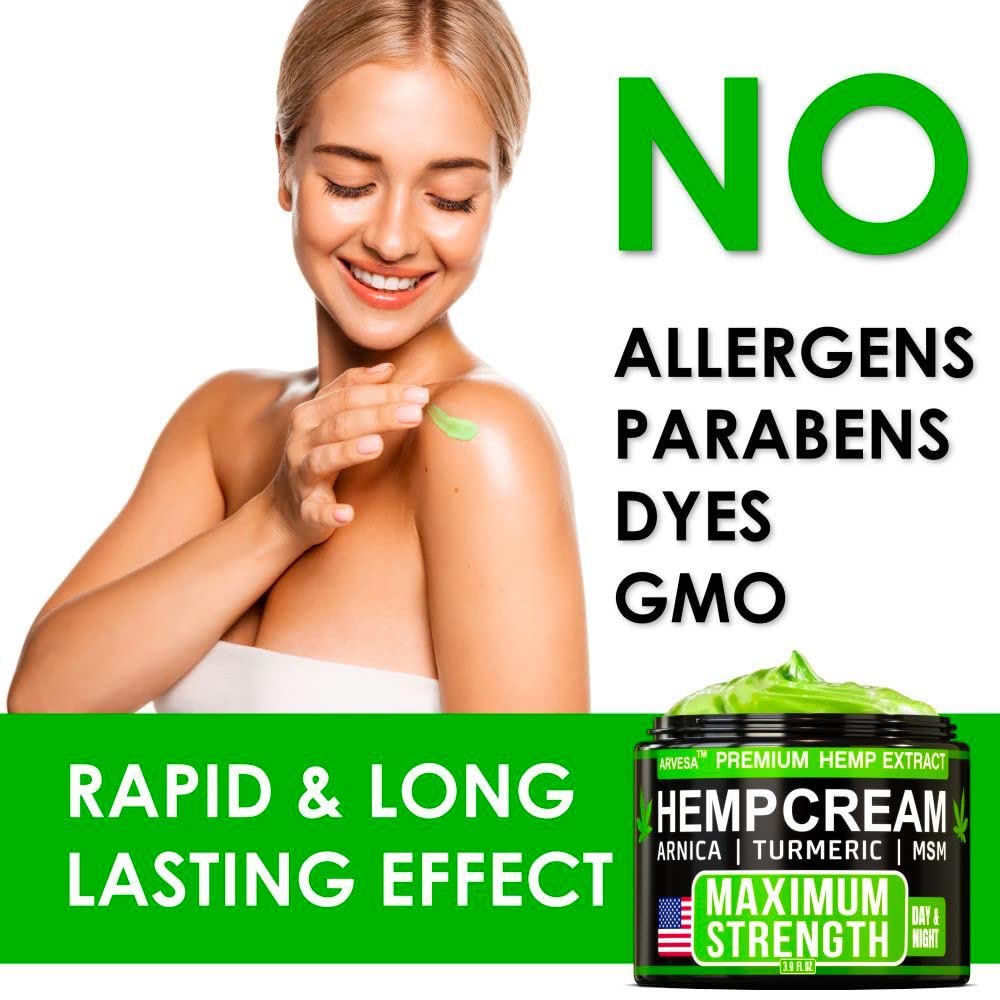 Hemp Cream - Maximum Strength - Relieve Muscle, Joint, Back, Knee - Natural Hemp Oil Extract Gel Rub with MSM - Glucosamine - Ar