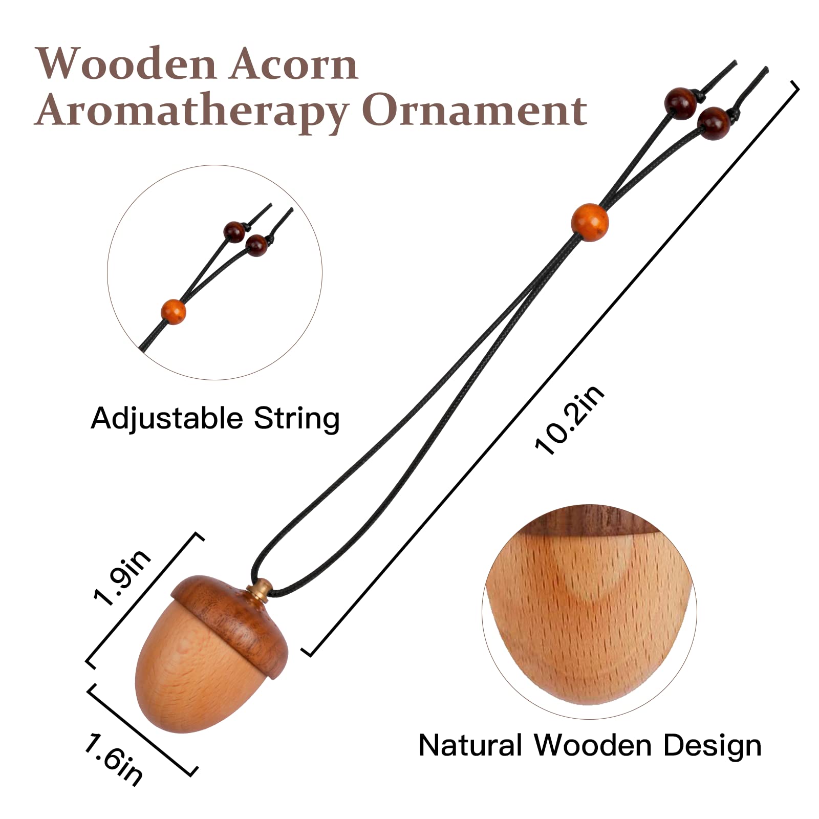 Maromalife Essential Oil Car Diffuser, Wooden Acorn Decor Cute Car Diffuser Air Freshener, Hanging Aromatherapy Diffuser Perfume