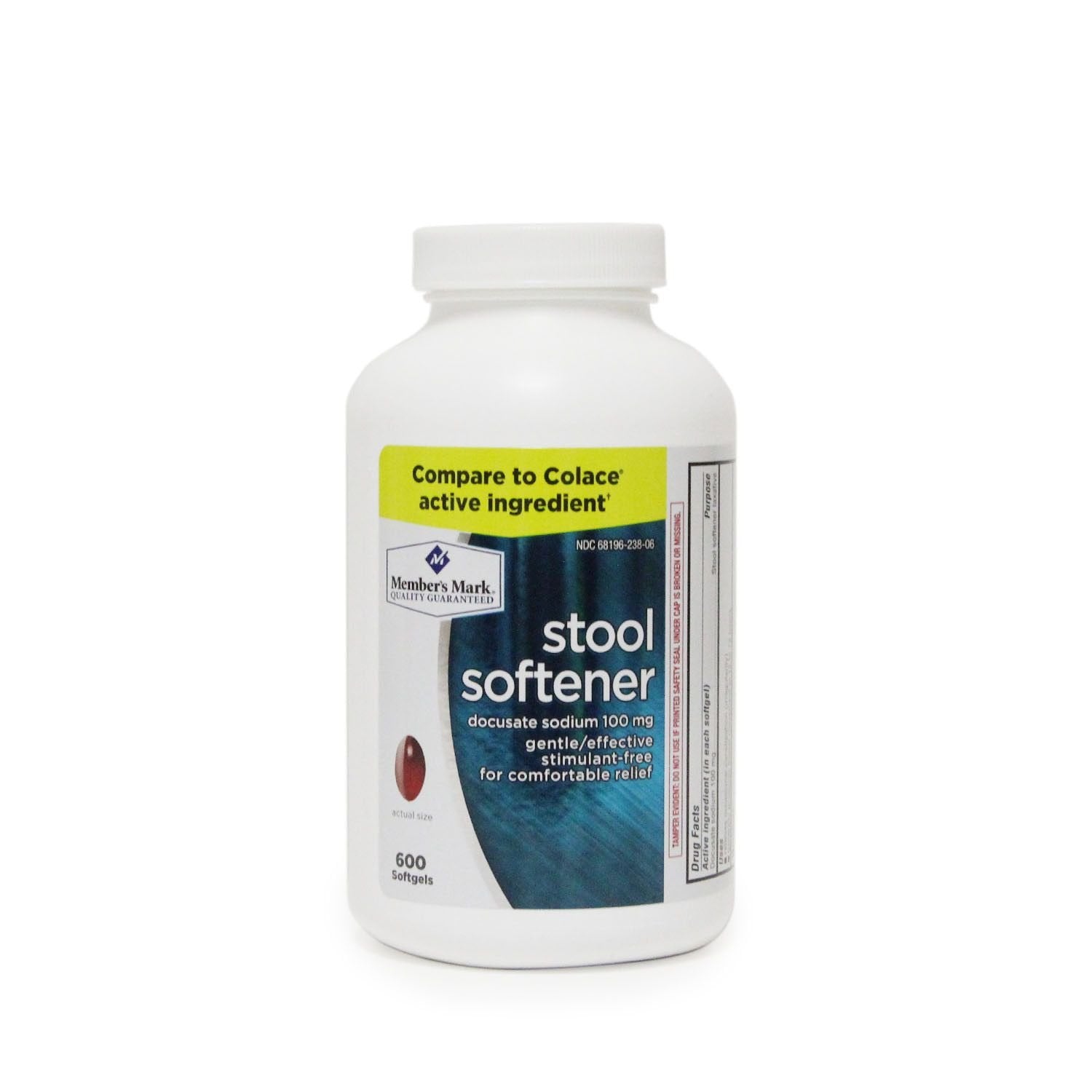 VITACRUSH Members Mark Stool Softener, Docusate Sodium 100mg (600 ct.) (Bottle Version May Vary)