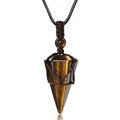 Top Plaza Mens Necklace 6 Facet Healing Crystal Tiger Eye Stone Pendant Necklaces Adjustable Natural Gemstone Necklace Reiki Qua