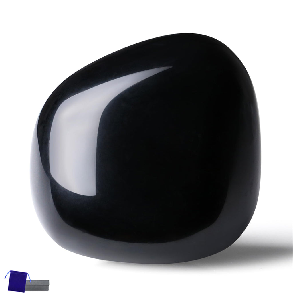 YATOJUZI 1.6''-2'' Black Obsidian Natural Crystals and Healing Stones Worry Stones Polished Rocks Pink Gemstones Palm Stone for