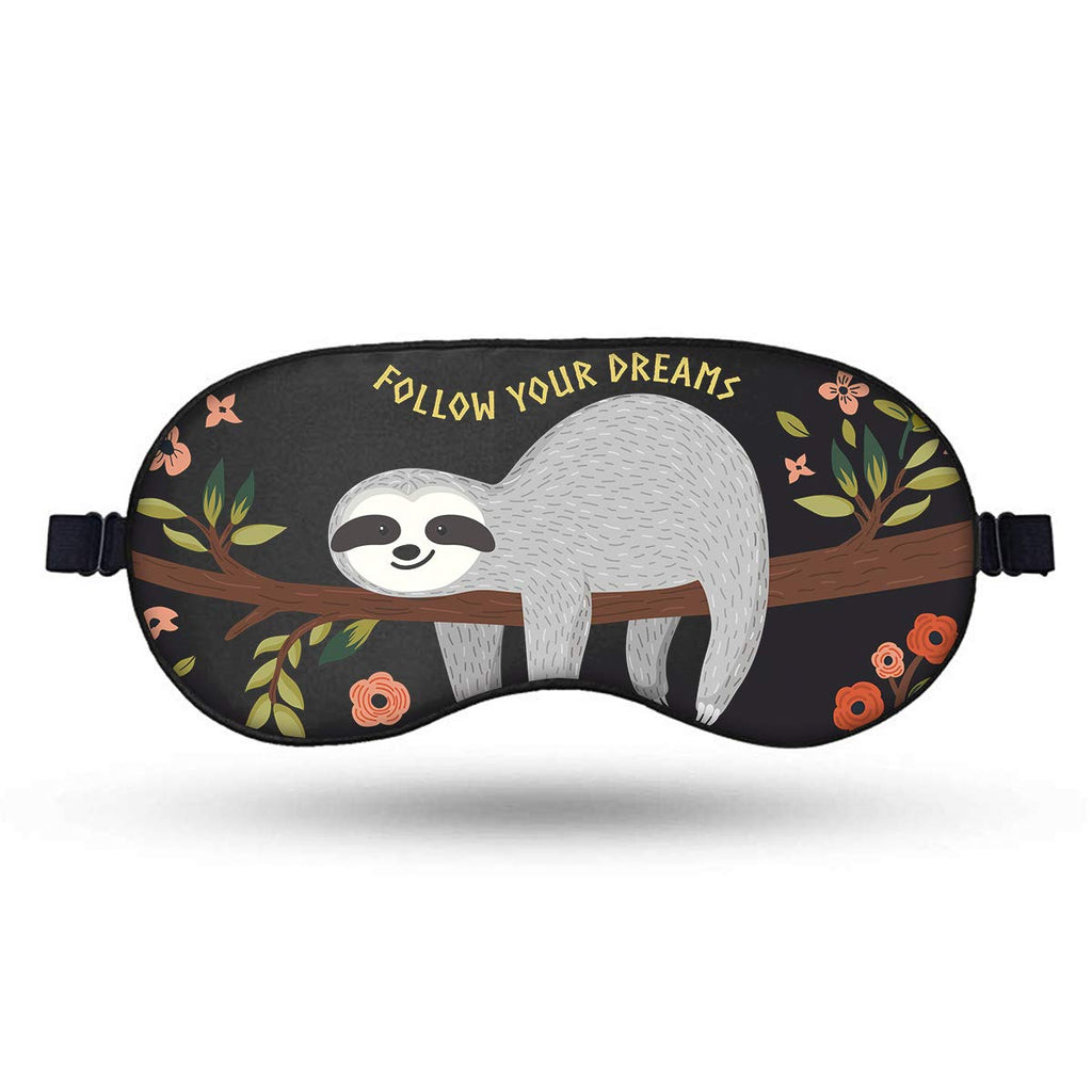 Silk Sleep Mask, Blindfold, Super Smooth Eye Mask with Adjustable Strap,Travel Pouch and Ear Plugs (Sloth)