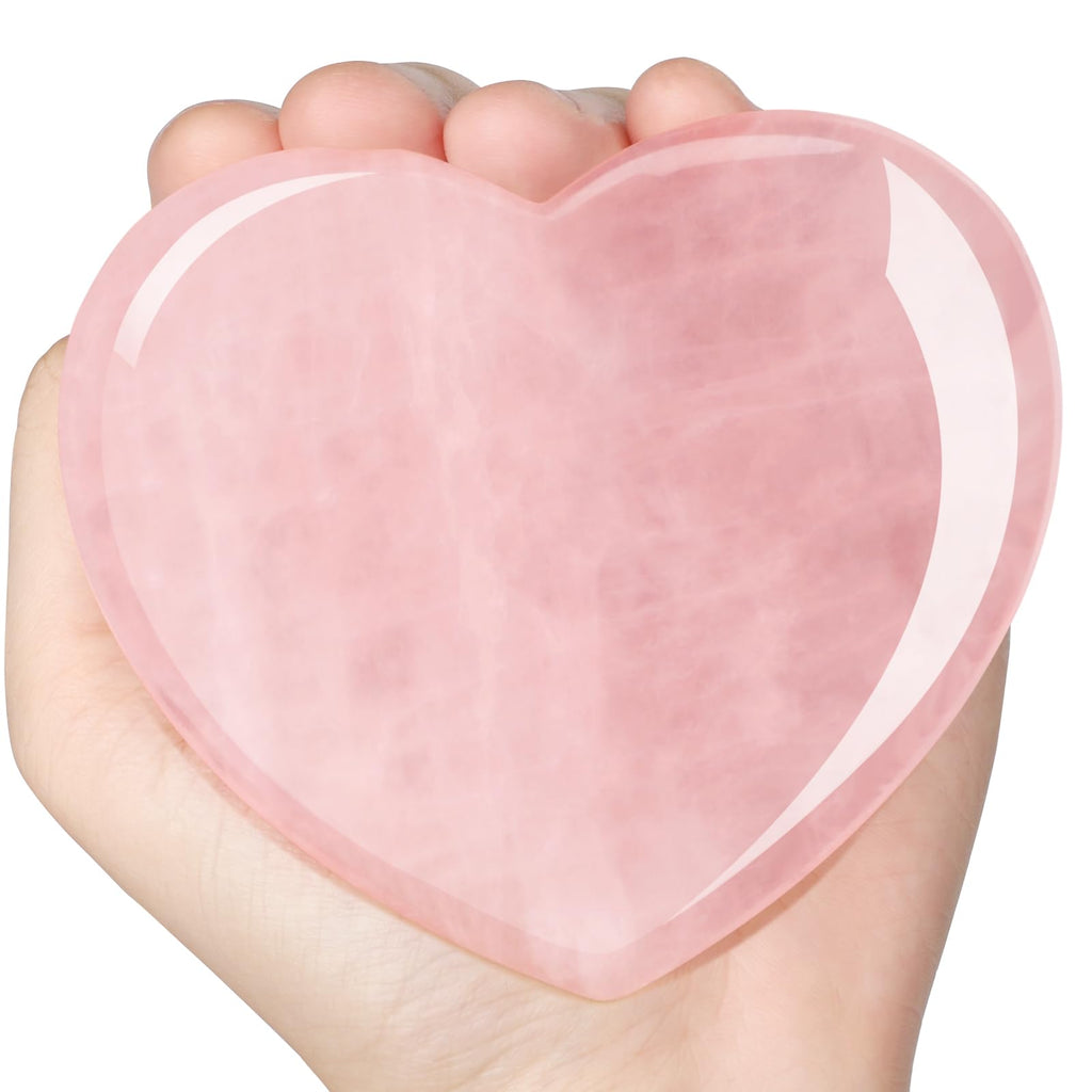 ideayard Big Rose Quartz Heart 72-75mm Love Healing Crystal Meditation Palm Stone Quartz Worry Stone for Relieve Anxiety Stress 