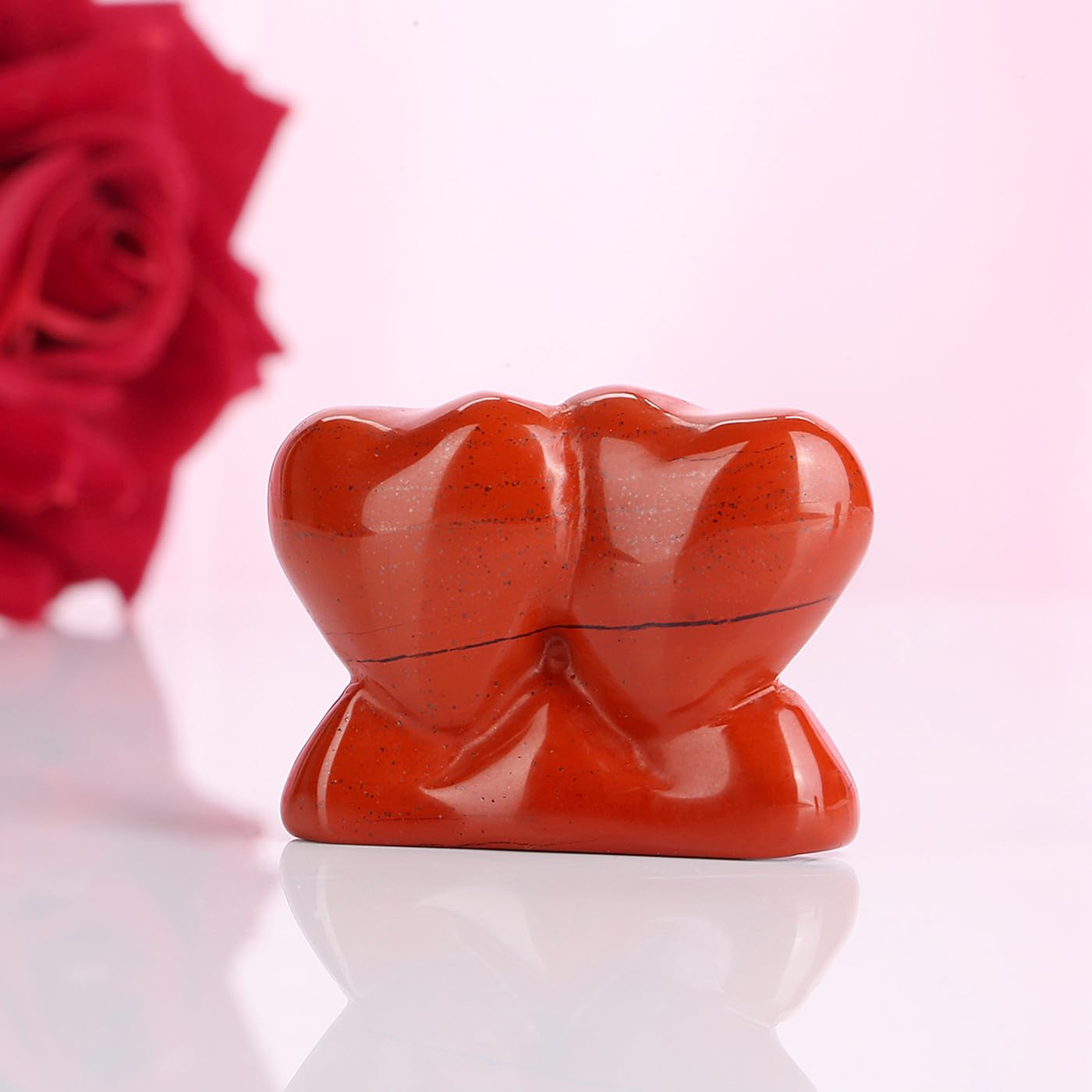 ZHIYUXI 1.8'' Red Jasper Crystal Double Heart Stone Healing Crystal Heart Shaped Rock for Desk Decor Healing Crystals Polished R