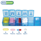 EZY DOSE Weekly (7-Day) Pill Case, Medicine Planner, Vitamin Organizer Box, X-Large Compartments, Travel-Friendly, Black