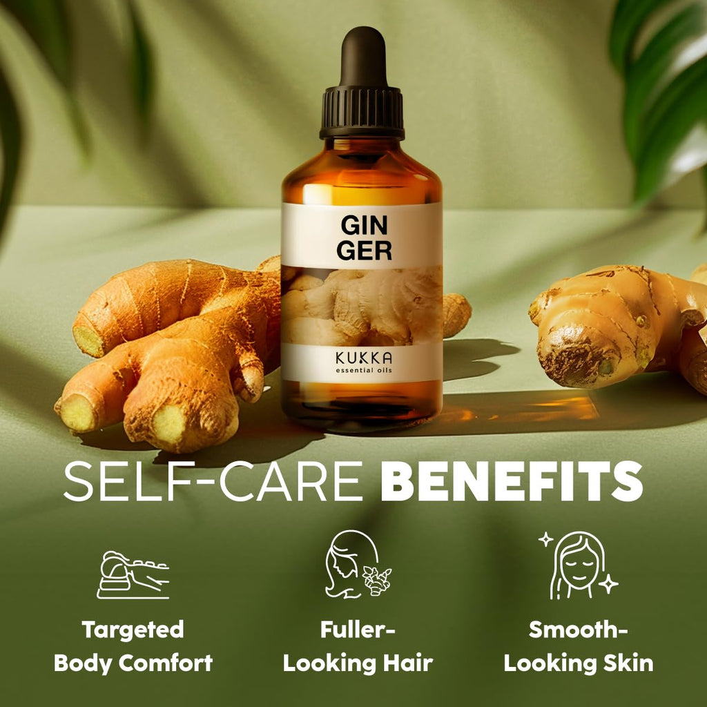 Kukka Ginger Essential Oil for Hair Skin & Massage - 4 Fl Oz - 100% Pure Natural for Soap Making Scent DIY, Spicy, Warming Scent