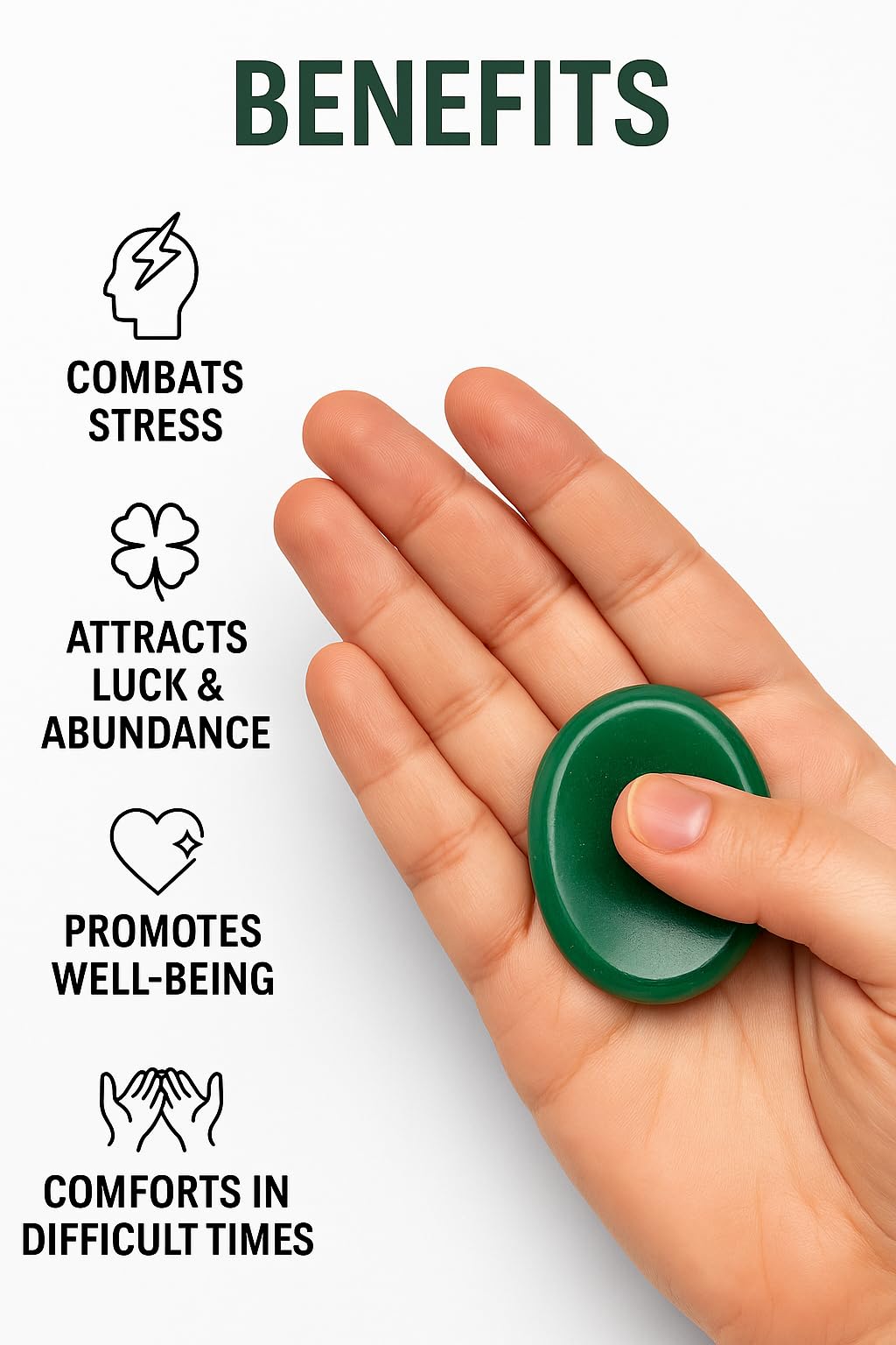 Green Aventurine Worry Stone - Genuine Polished Palm & Thumb Stone for Luck, Heart Chakra & Travel Mindfulness Gift