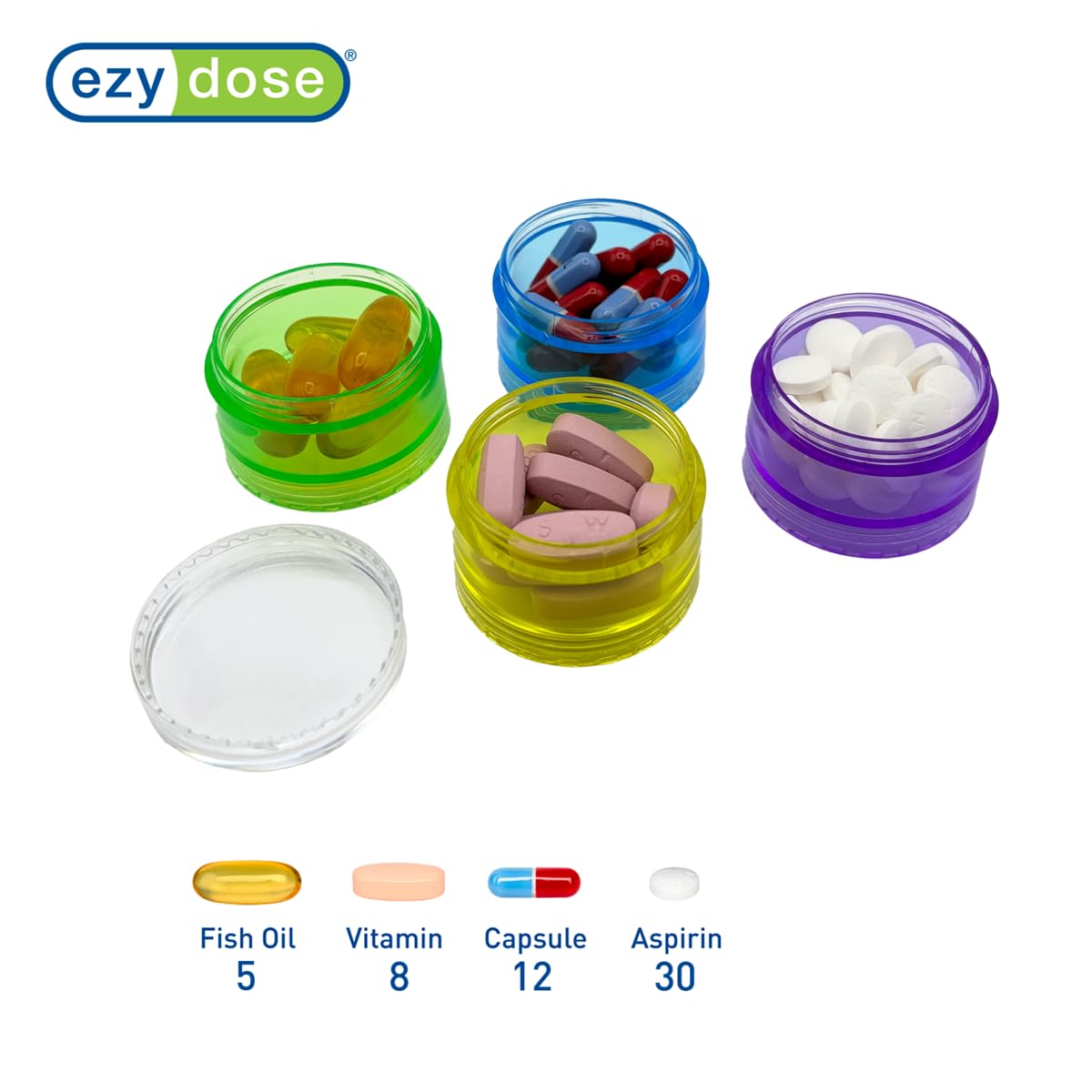 EZY DOSE Weekly (7-Day) Pill Case, Medicine Planner, Vitamin Organizer Box, Medium Detachable Compartments, Easy to Use, Rainbow
