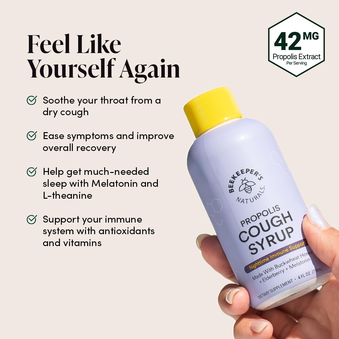 BEEKEEPERS NATURALS B.Better Nighttime Cough Syrup for Adults - Elderberry Extract, Bee Propolis Extract, Buckwheat Honey - Immu
