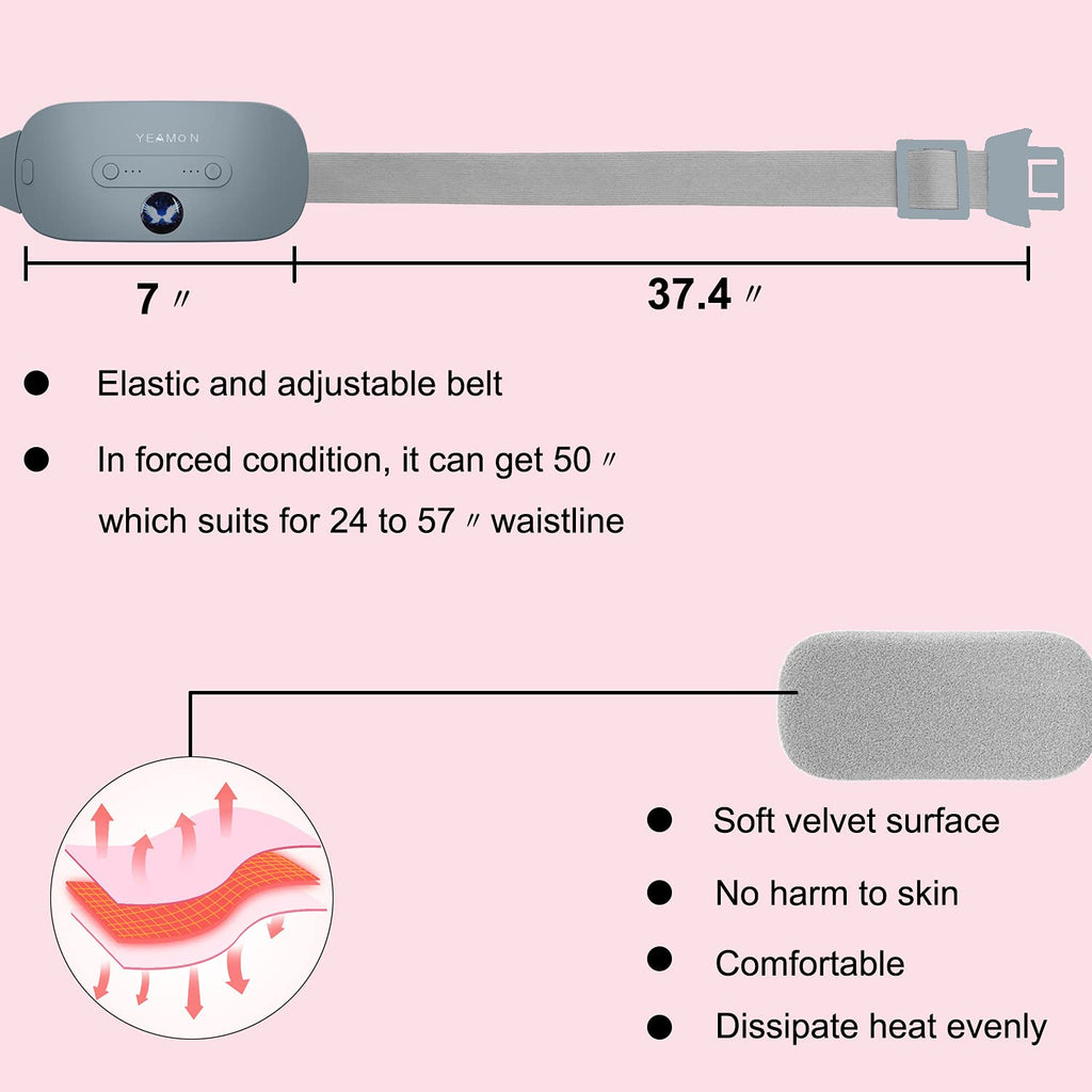 Portable Cordless Electric Waist Belt Device, Fast Heating Pad with 3 Heat Levels and 3 Massage Modes, Back or Belly Heating Pad