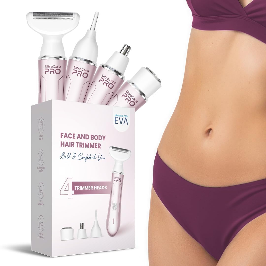 Ultracare Pro Eva Trimmer For Women  4 Heads  Rechargeable  Water Resistant  Bidirectional Blades For Smooth & Glowy Skin  
