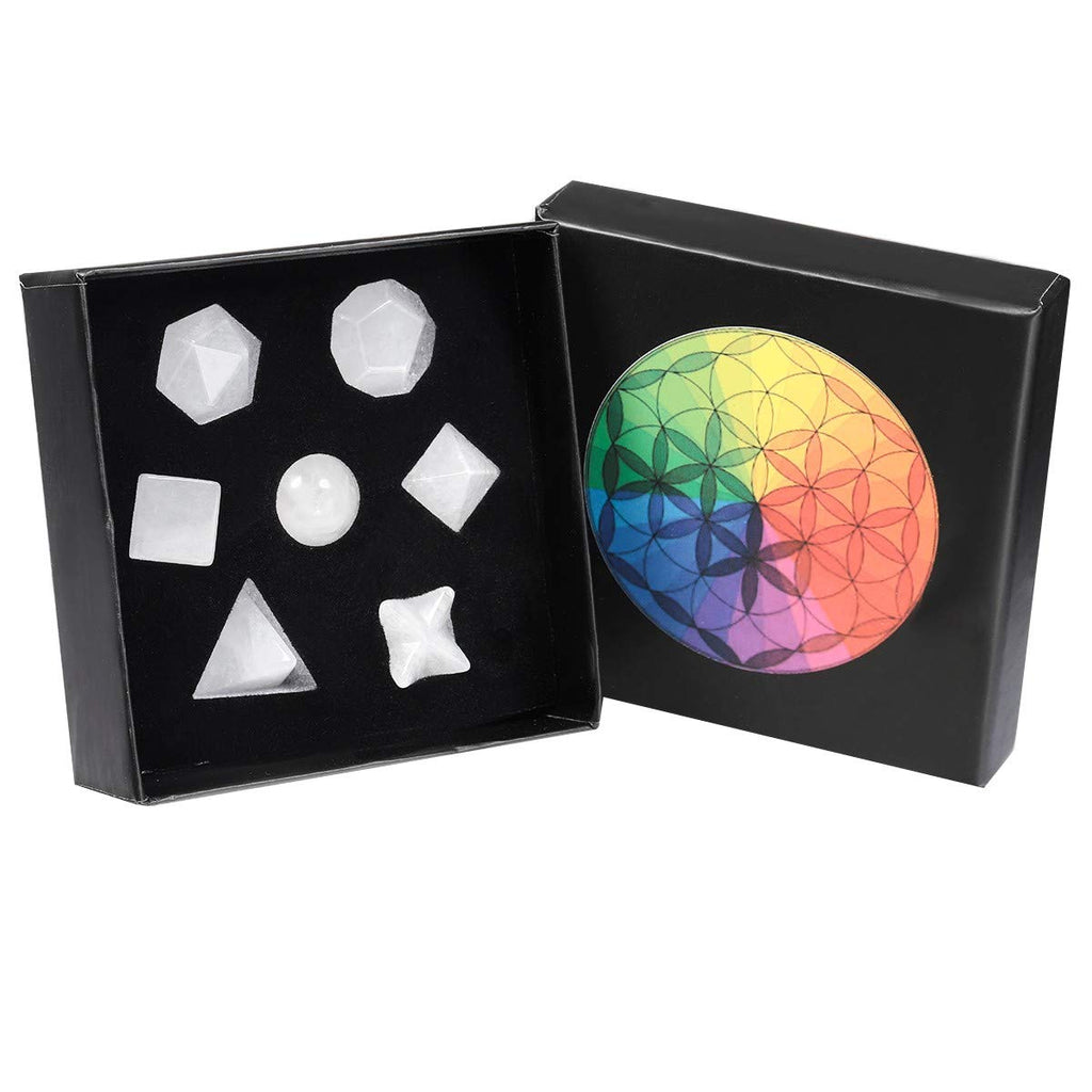 SUNYIK Platonic Solids Sacred Geometry Set of 7, Natural Sacred Gemstones Kit with Merkaba Star for Reiki Healing Meditation Wic