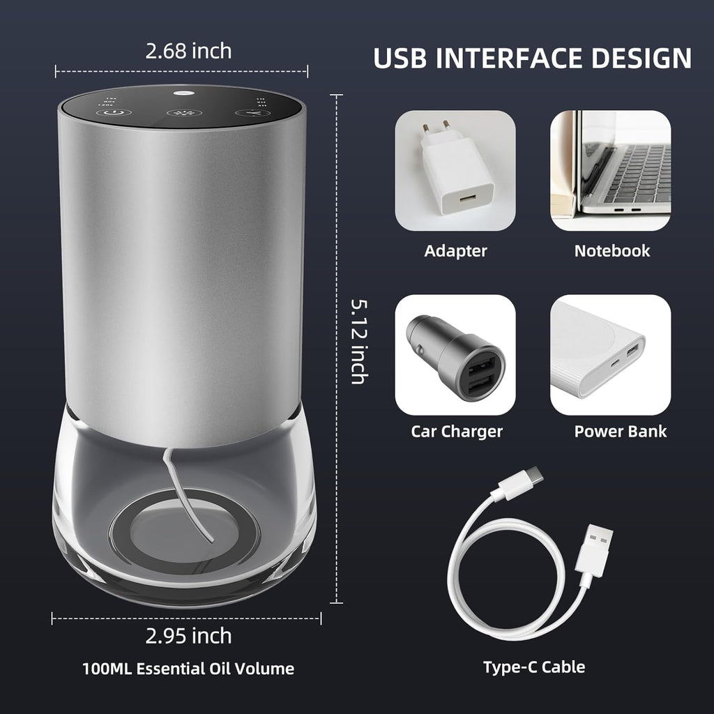 Waterless Diffuser,Metal Housing Waterless Essential Oil Diffuser,Waterless Diffusers for Home Car Room Office Hotel Bathroom Li
