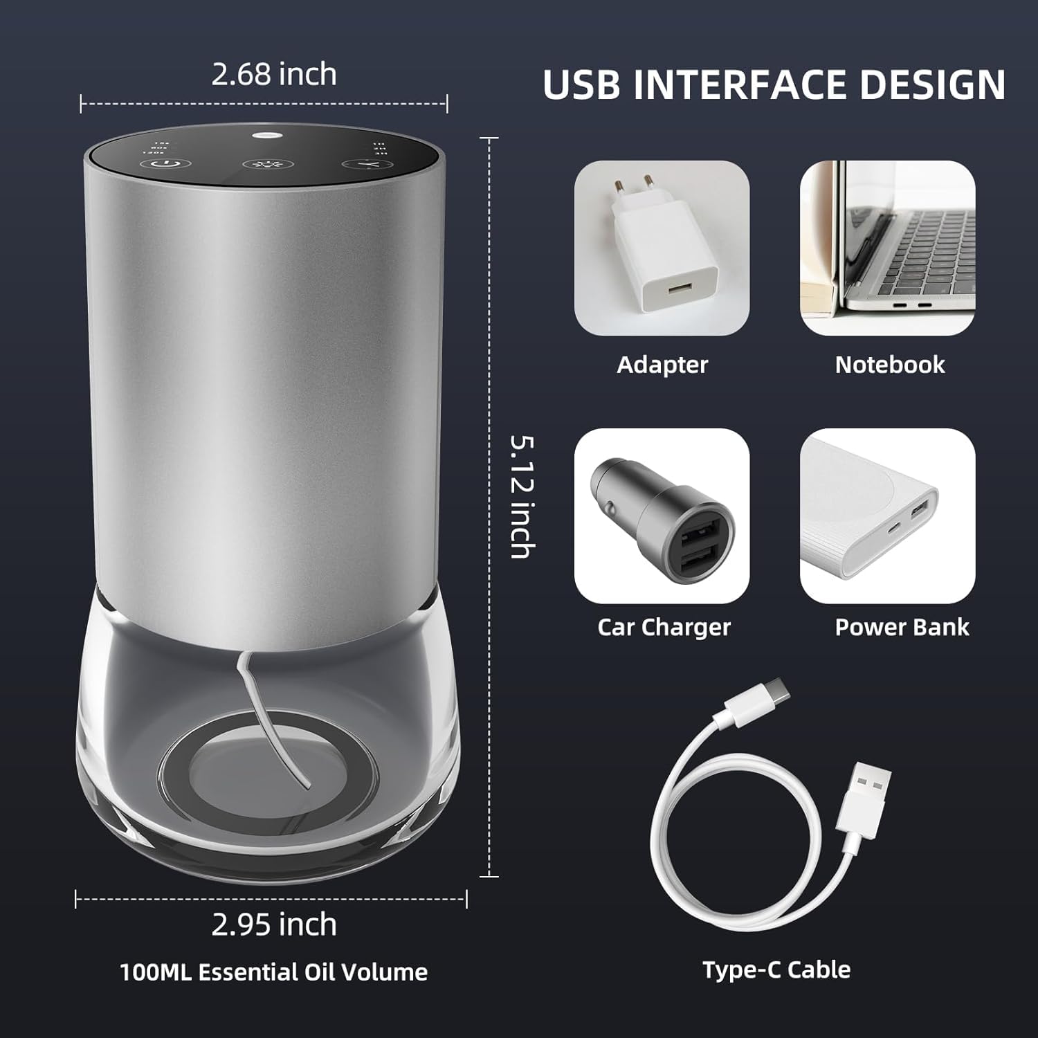 Waterless Diffuser,Metal Housing Waterless Essential Oil Diffuser,Waterless Diffusers for Home Car Room Office Hotel Bathroom Li
