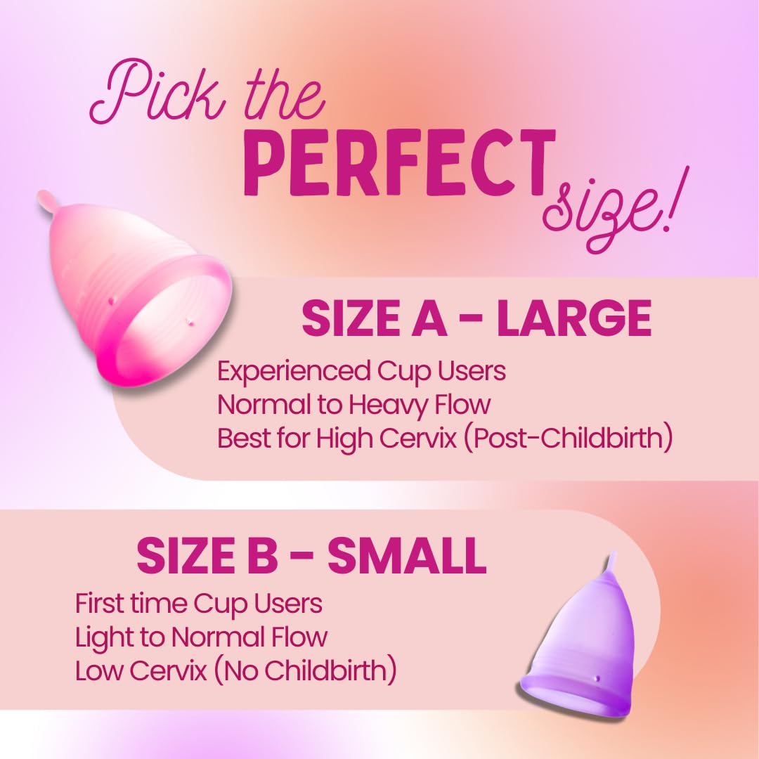 Dutchess Large Menstrual Period Cups for Women + Storage Pouch, Pack of 2 Pink & Purple Soft Medical-Grade Silicone Reusable Fem