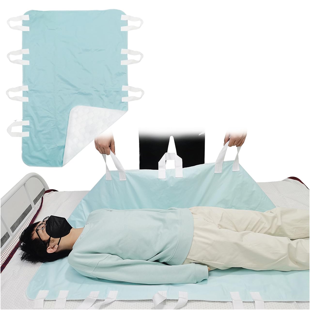 Bed Pads for Incontinence Washable Positioning Bed Pad with 8 Handles Washable Reusable Incontinence Mattress Protector Waterpro