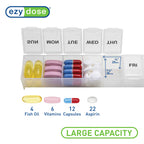 EZY DOSE Weekly (7-Day) Pill Organizer, Vitamin Planner, and Medicine Box, Large Compartments, Clear, Made in The USA