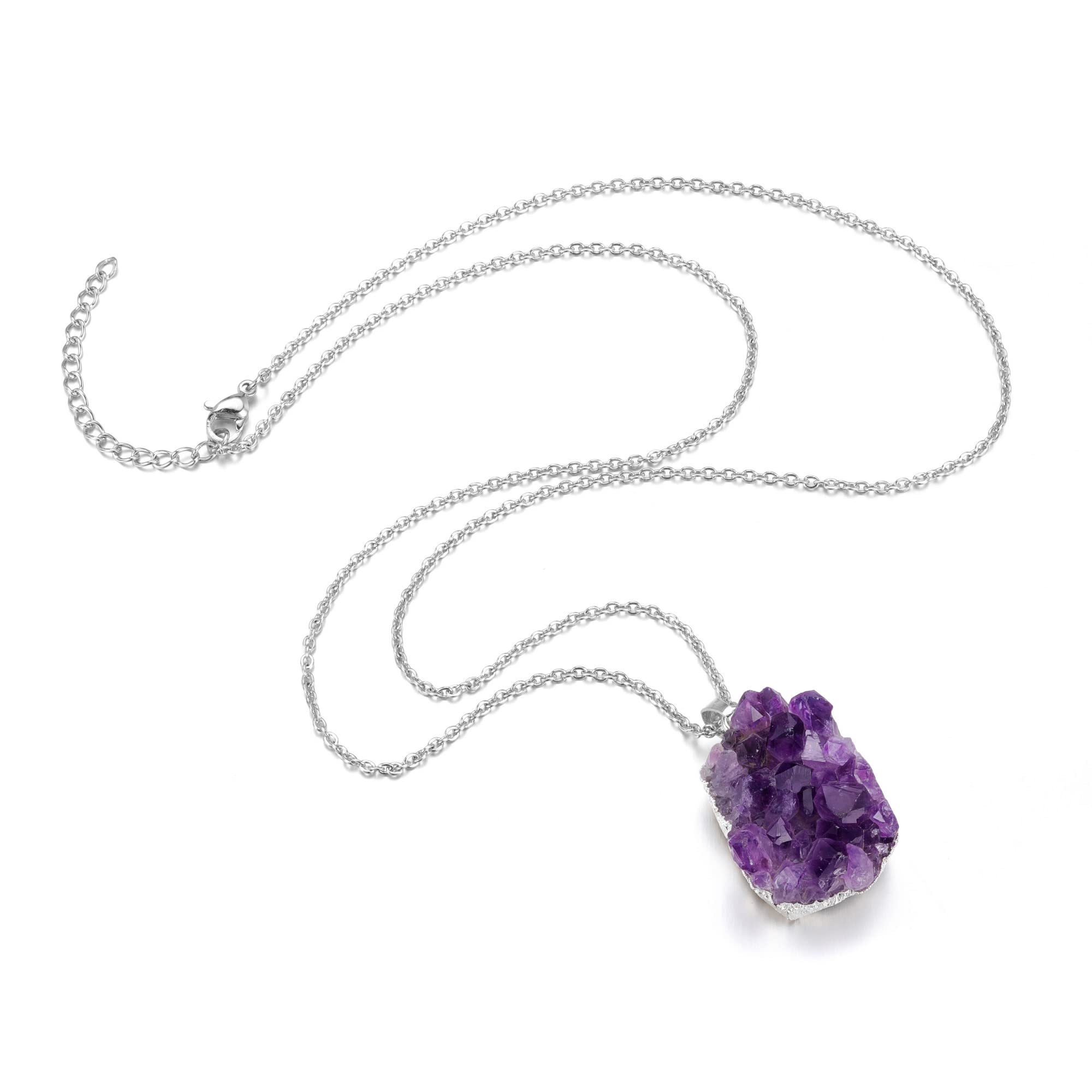 Jovivi Natural Amethyst Cluster Crystal Necklace for Women Men,Irregular Raw Rough Amethyst Quartz Stone Pendant Necklace Jewelr
