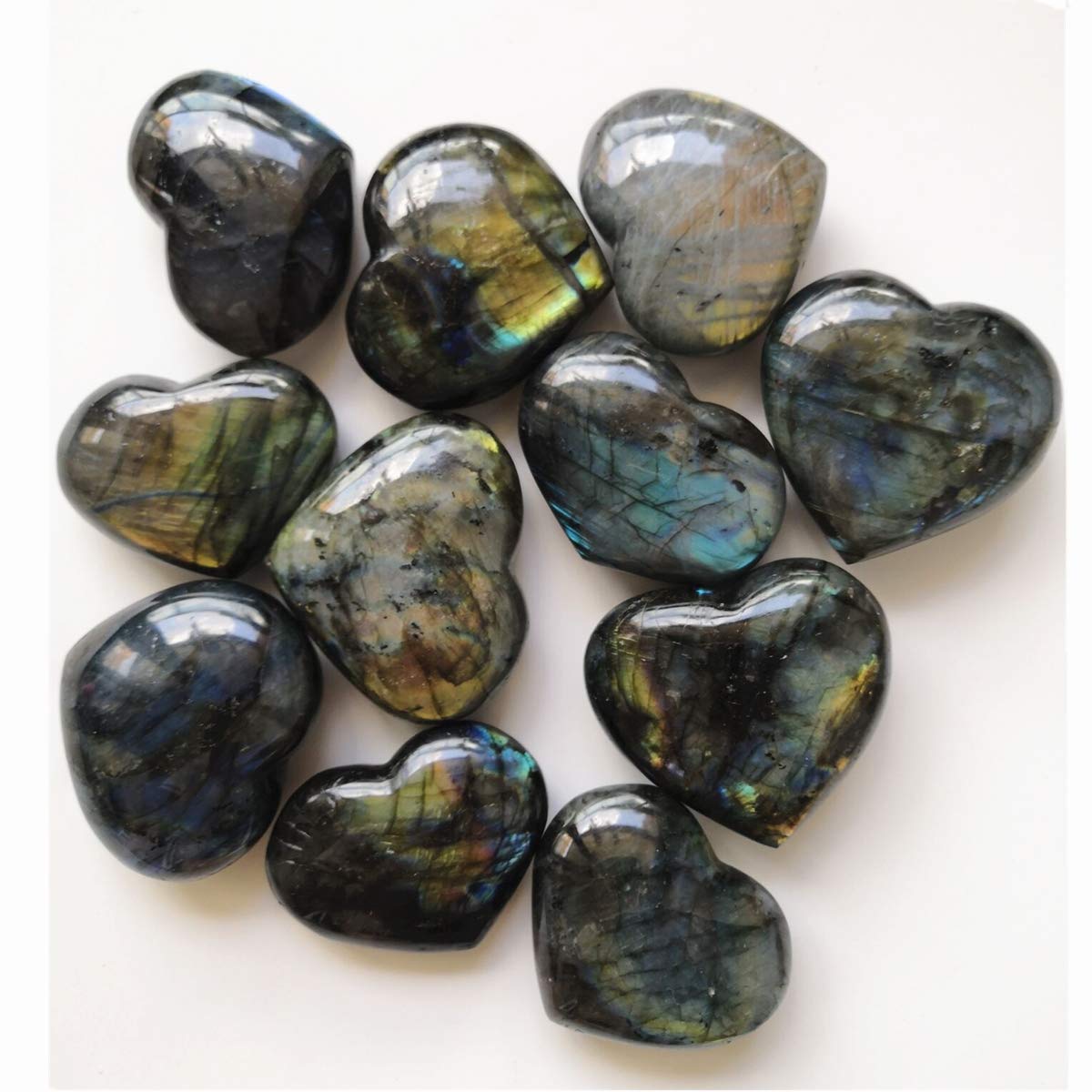 Loveliome Natural Labradorite Crystal, 2.2-2.5 Inch Irregular Shape Heart Reiki Chakra Healing Stone Home Decor
