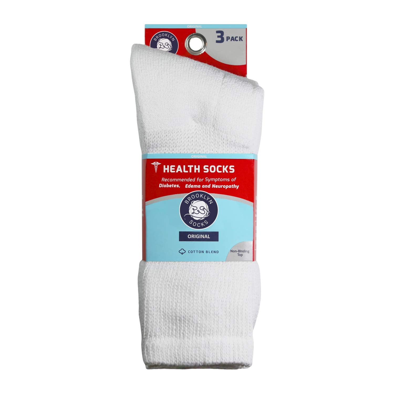 6 Pairs of Cotton Diabetic Non-Binding Neuropathy Crew Socks (White, Fits Mens shoe size 9-12/Womens shoe size 10-13)
