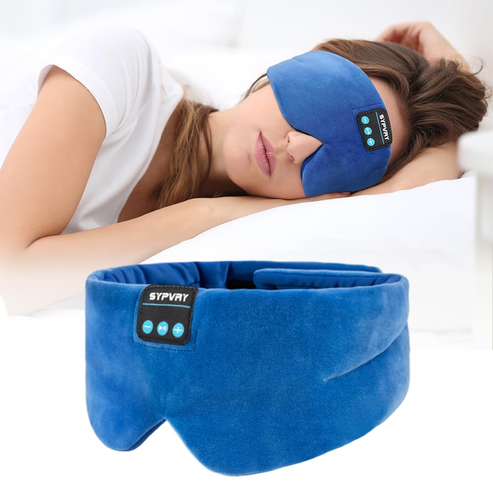 Sleep Mask Bluetooth Headphones Soft Wireless Headband Eye Mask Blackout with Microphone (Blue)