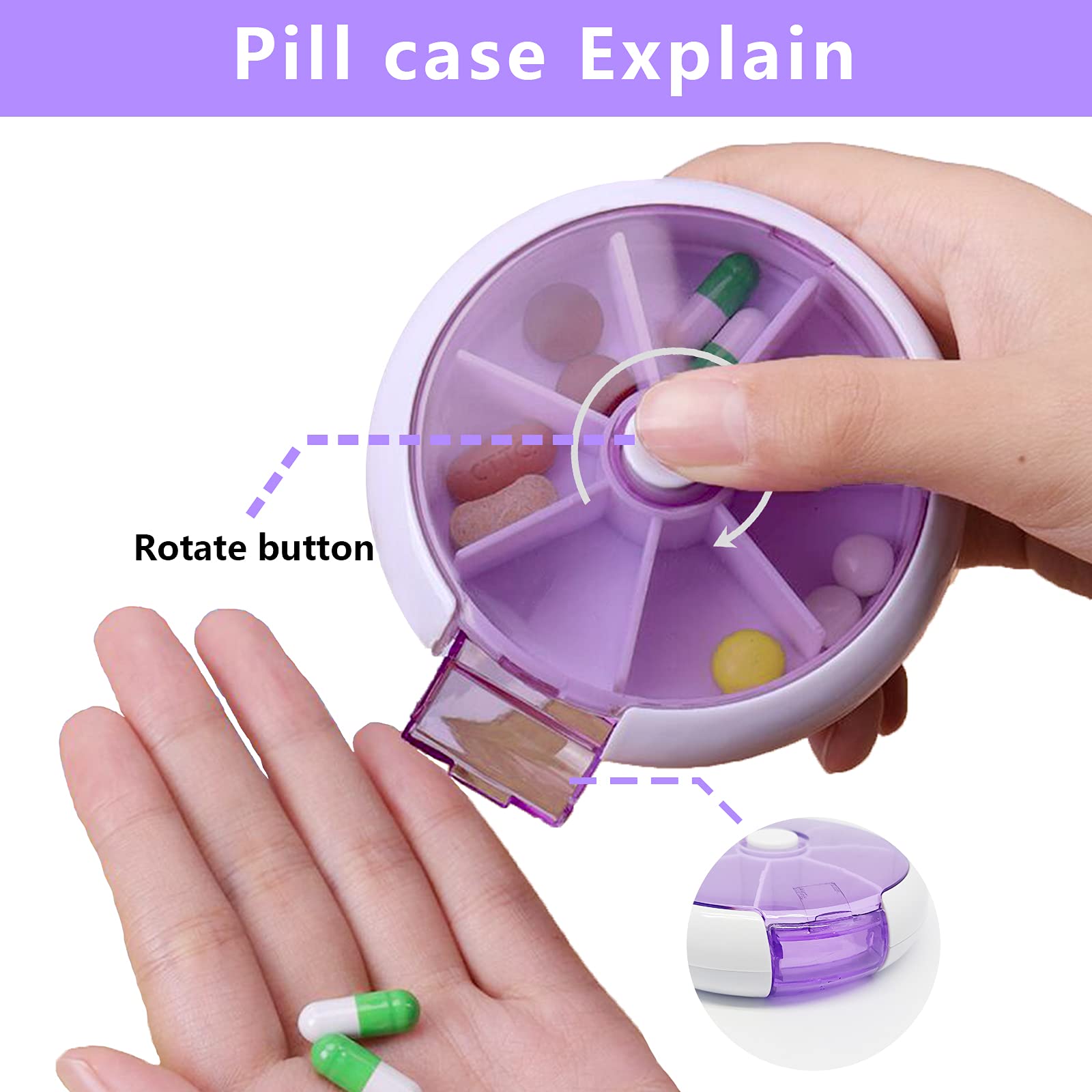 Pill Organizer Weekly 3PCS,INVODA Pill Case 7 Day 3 Times Medicine Pill Dispenser,Push Button Rotate Pill Planner with 7 Compart