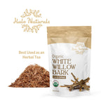Halo Naturals Organic White Willow Bark Cut & Sifted, 4 Ounces (Salix alba) USDA Certified | Resealable Pouch| Packaged in The U
