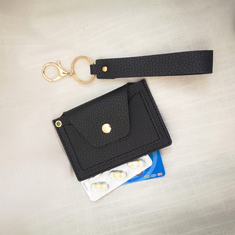STERCULIA Birth Control Pill Case Medicine Holder Daily PU Leather Removable Wristlet Strap (Black)