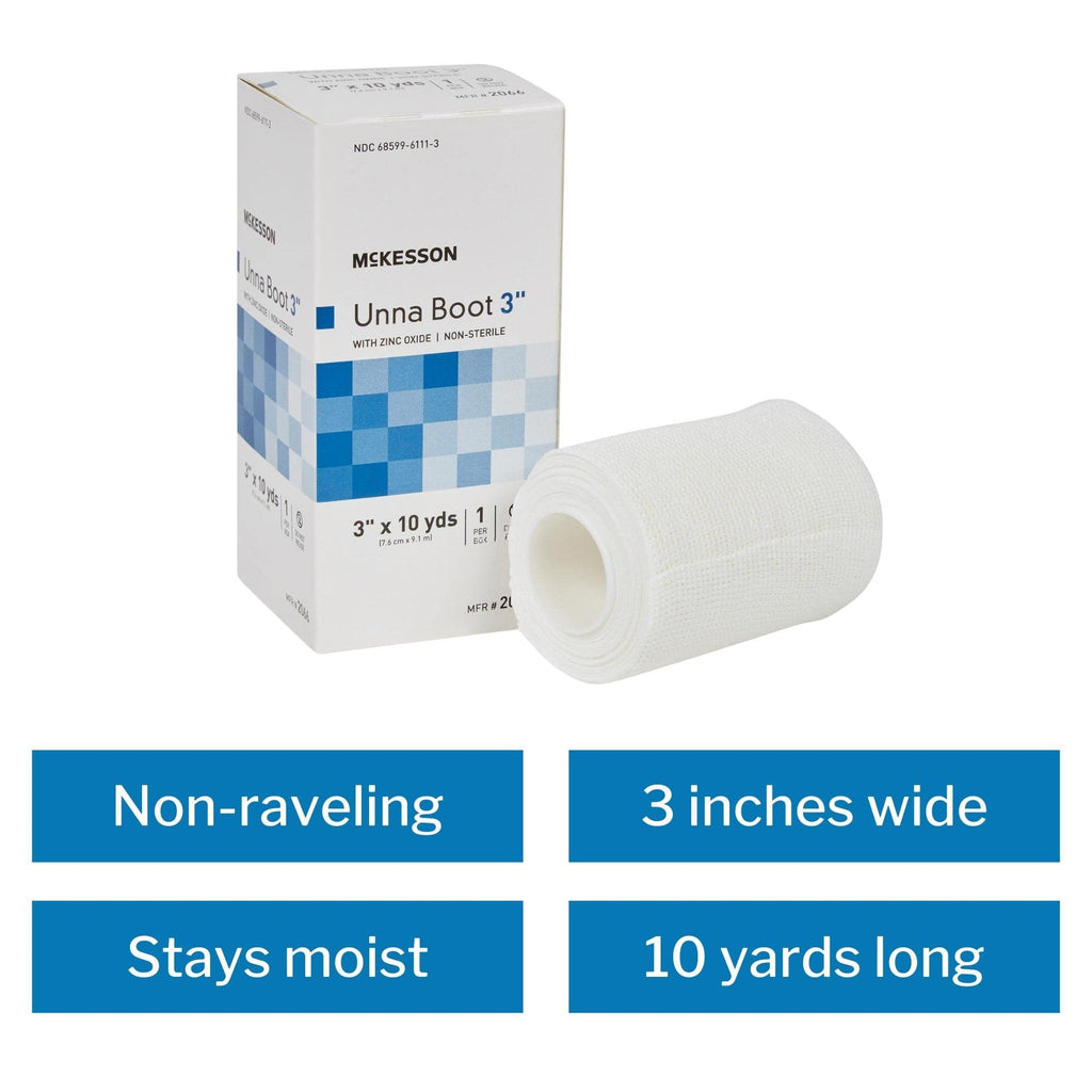 McKesson Unna Boot with Zinc Oxide, Non-Sterile, 3 in x 10 yd, 1 Roll, 12 Packs, 12 Total